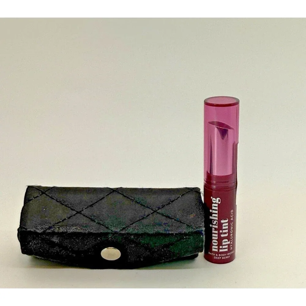 Bath & Body Works Lip Tint Stick Deep Berry New w/ Mirror Lipstick Case Set